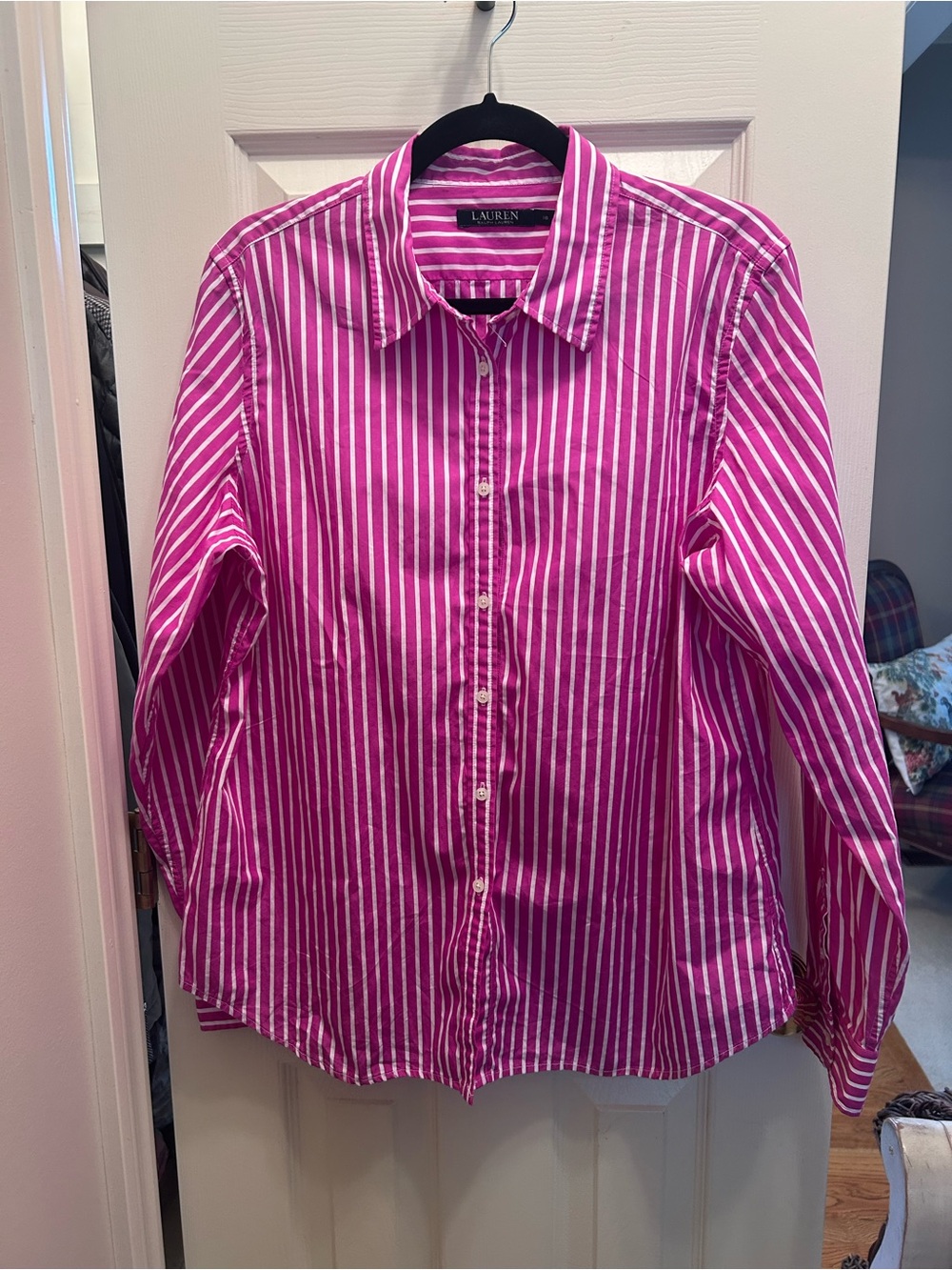 Lauren Ralph Lauren Pink & White Button Down Shirt. Size 16